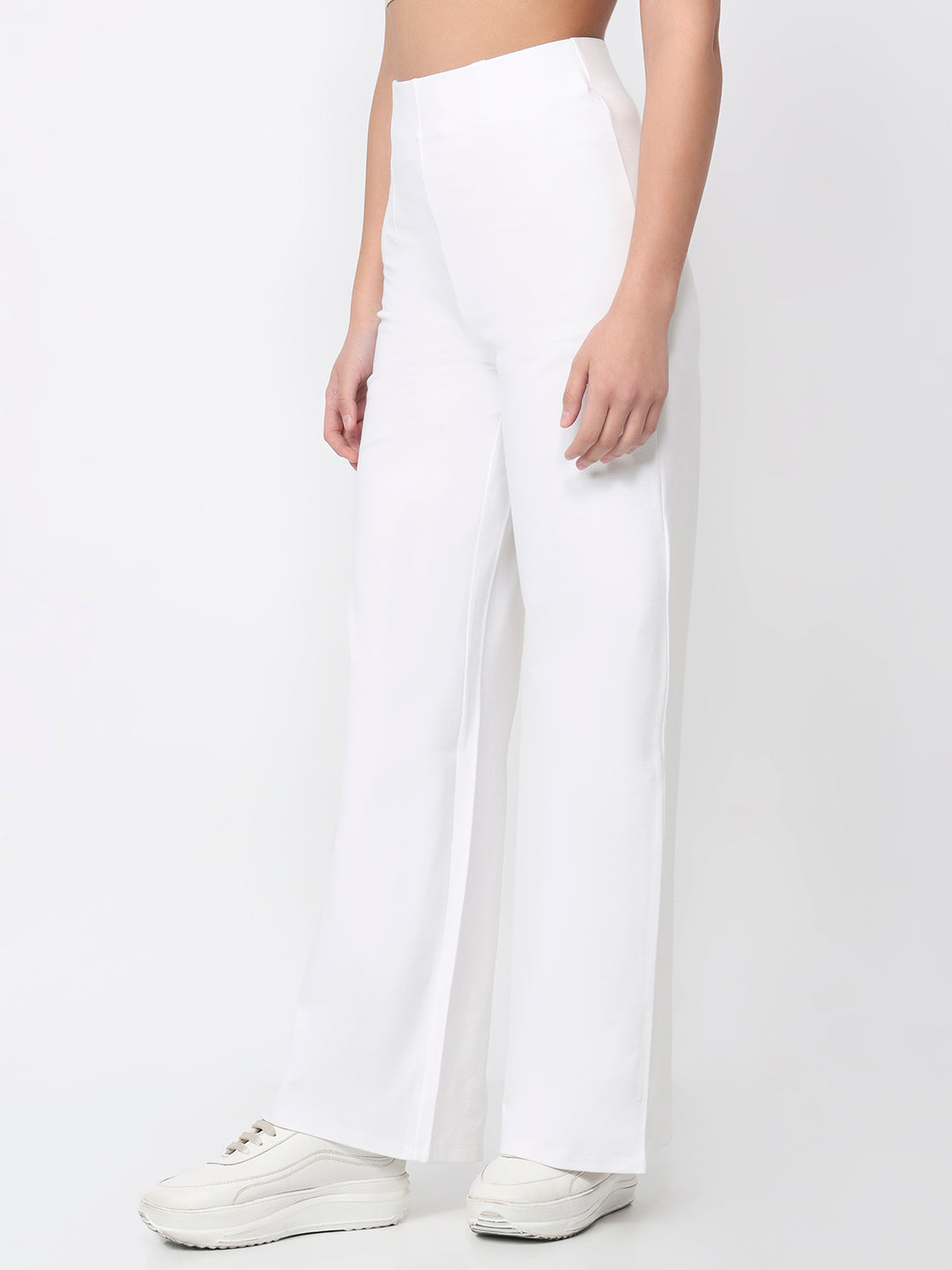 Women White Super Wide Leg Treggings