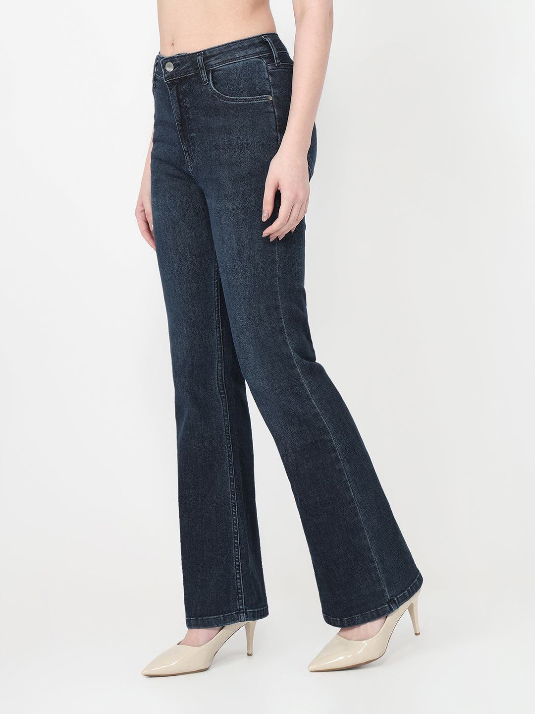 Women Slate Blue High-Rise Flare Jeans