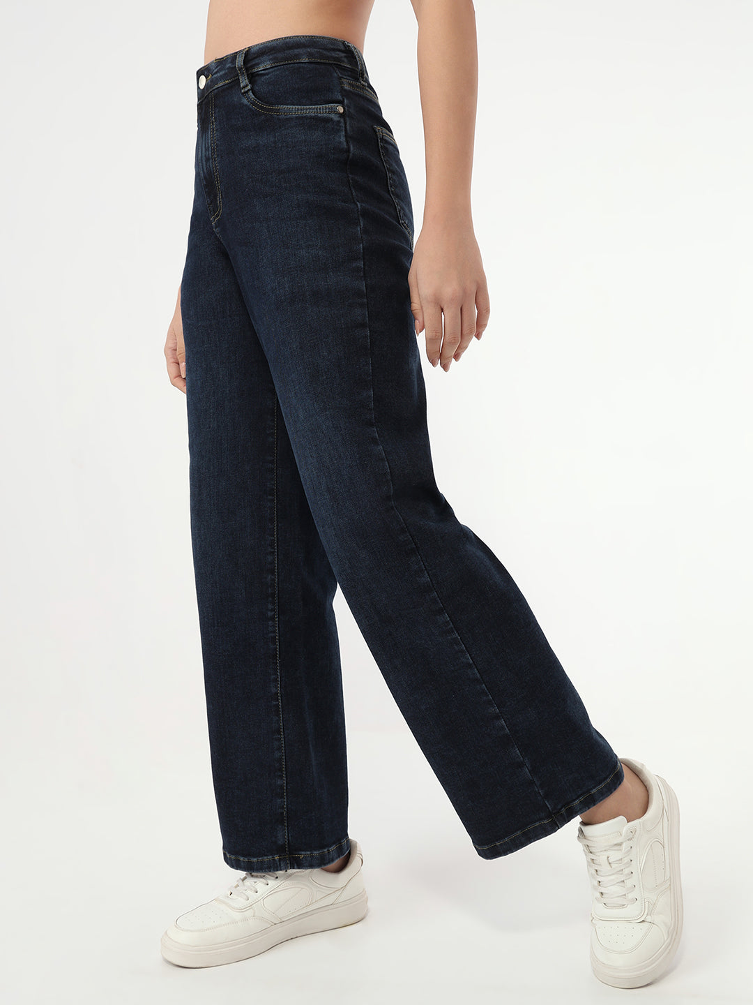 Women Dark Blue Wide Leg Jeans