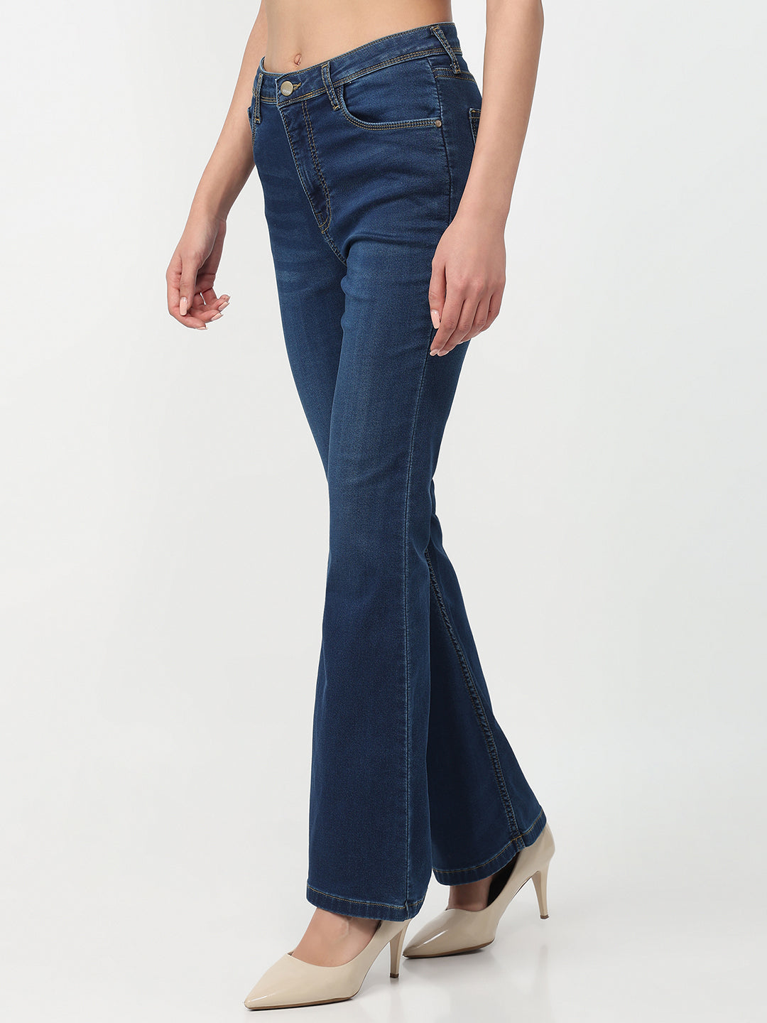 Women Dark Blue High-Rise Flare Jeans