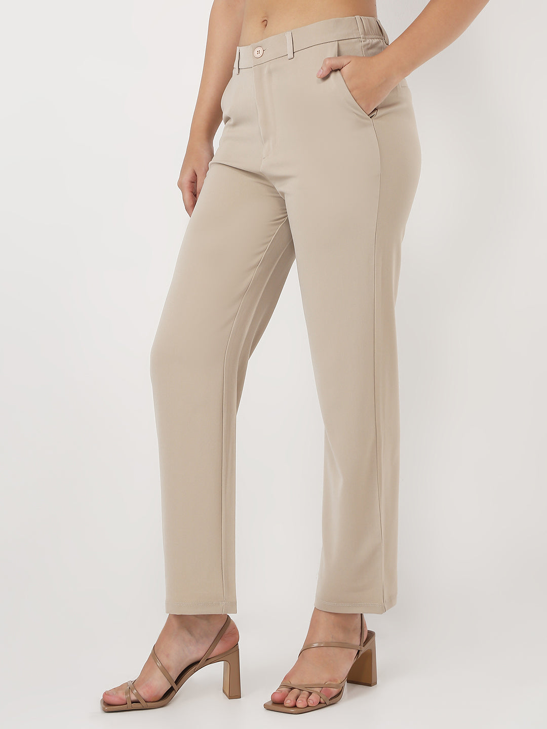 Women Beige Loose Straight Korean Pants