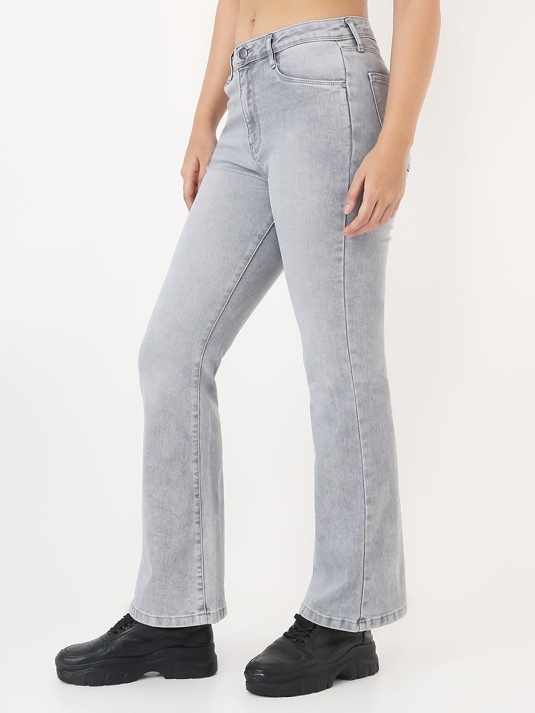 Women Light Grey High-Rise Flare Jeans