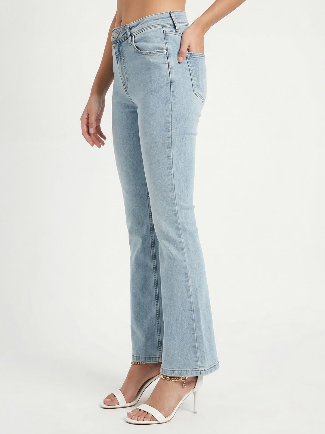 Women Light Blue High-Rise Flare Jeans