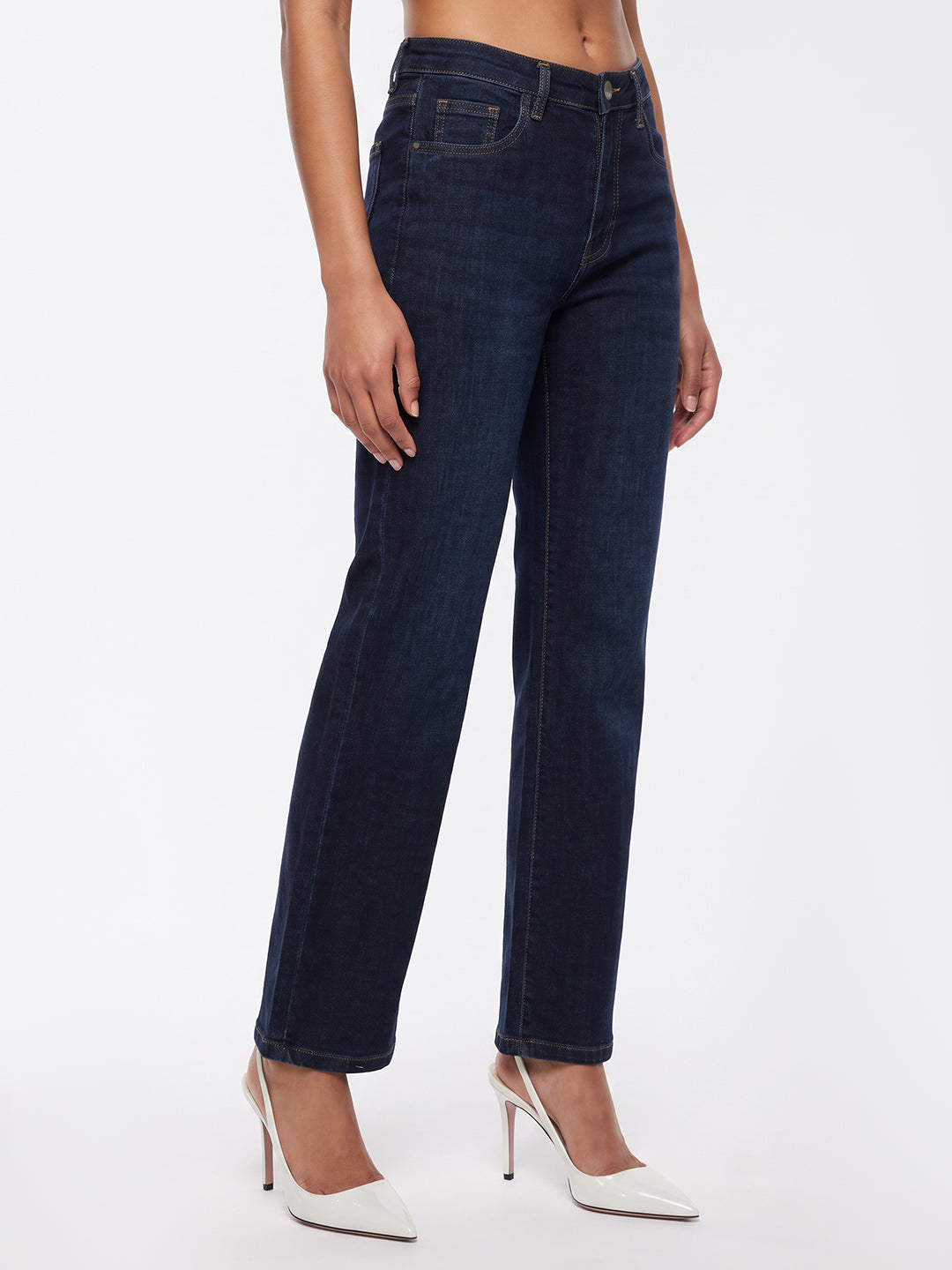 Dark Blue High-Rise Straight Fit Jeans