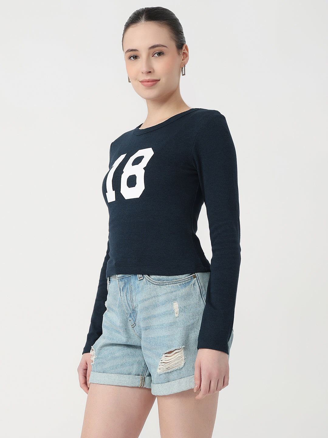 Women Airforce Rib Slim Fit Genz T-Shirt