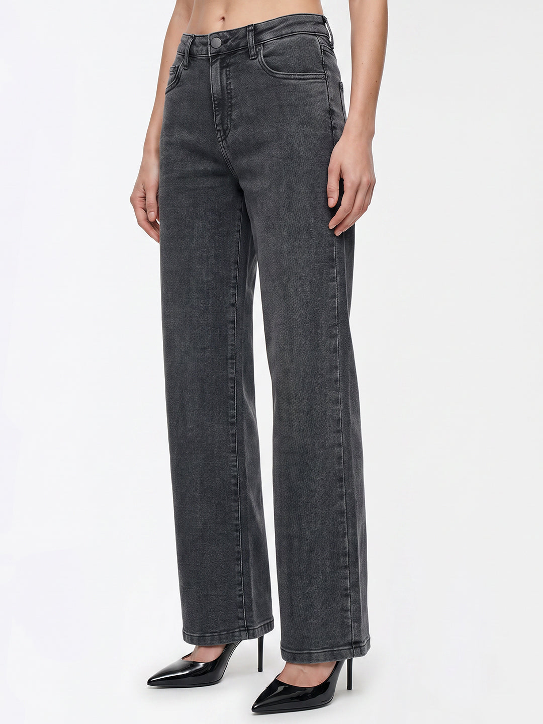 Women Slate Blue Mid-Rise Wide Leg Jeans