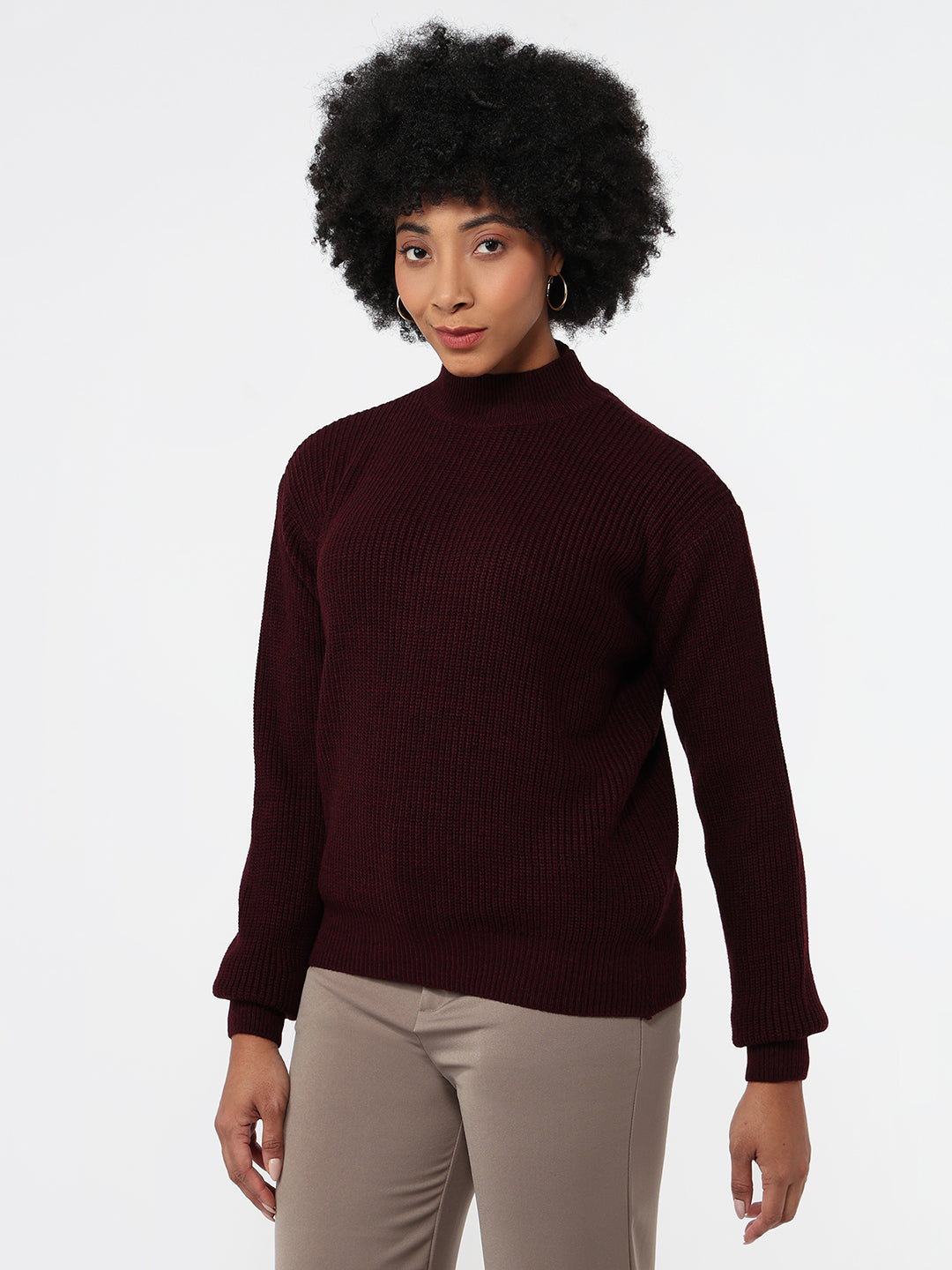 Women Maroon Slim Fit Sweater