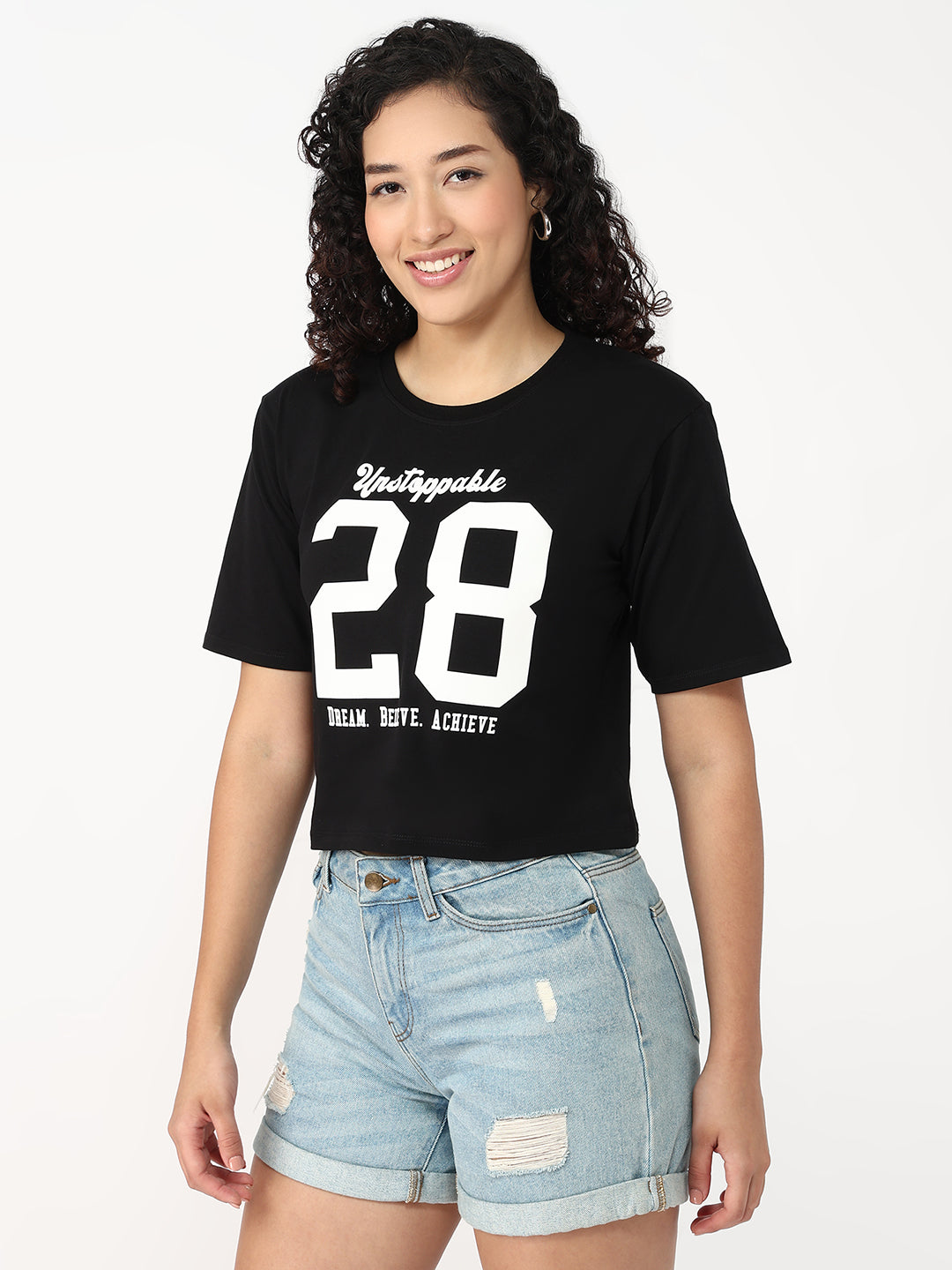 Women Black Slim Fit Graphic T-Shirt