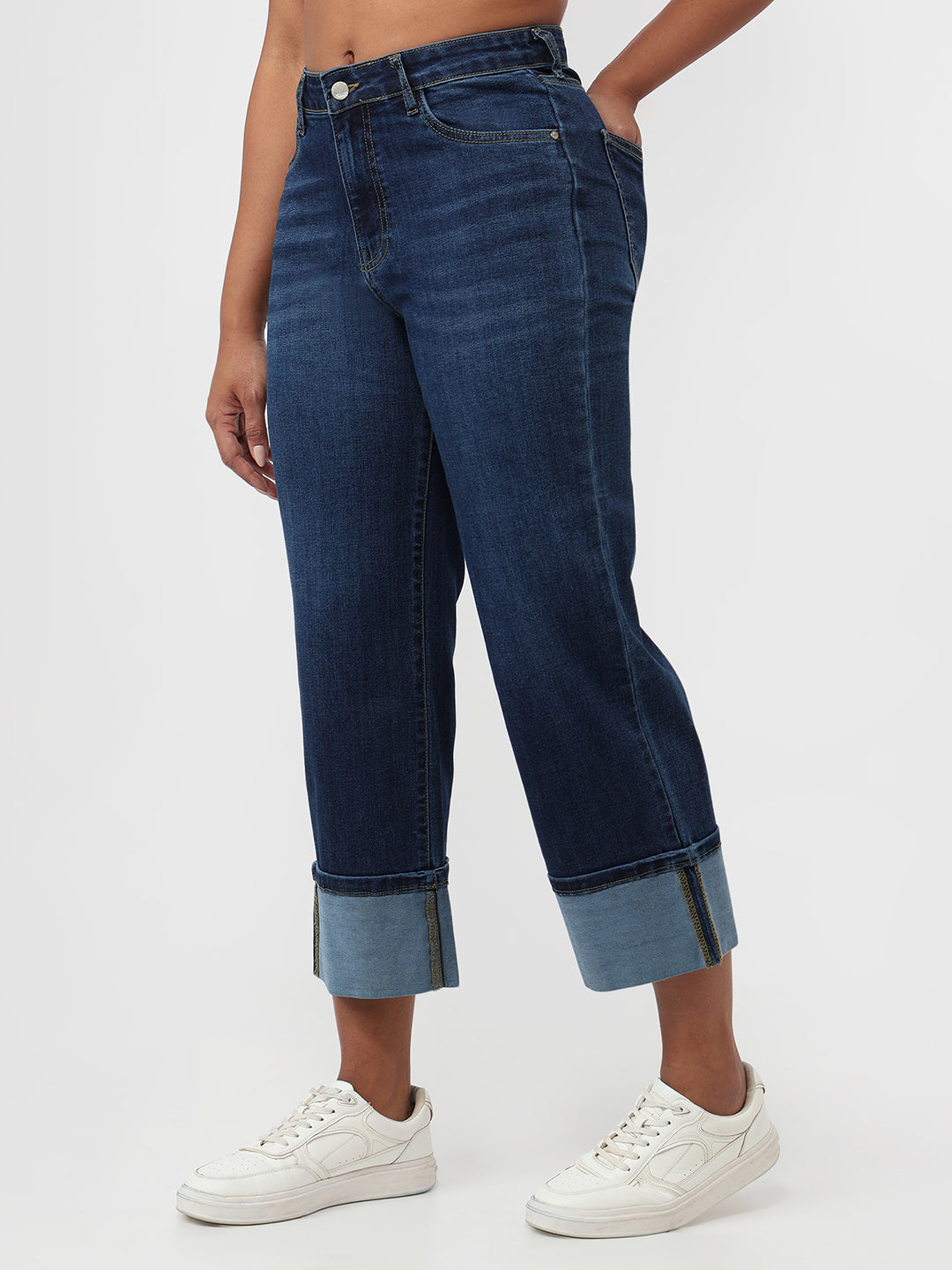 Women Blue High-Rise Crop Straight Fit Jeans