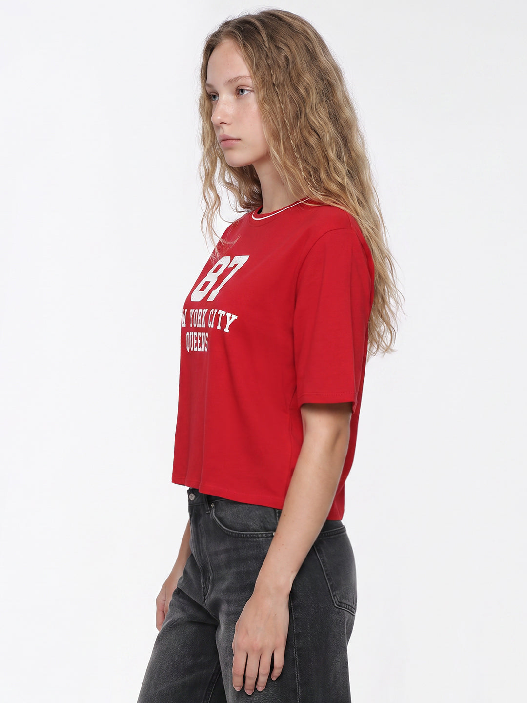 Red Graphic Crop Tees