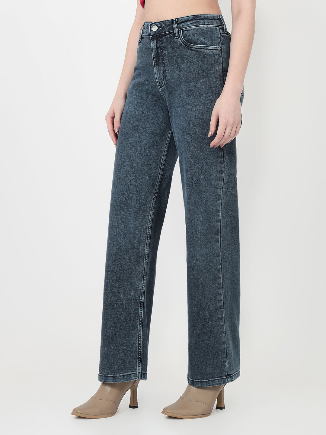 Women Slate Blue High-Rise Baggy Jeans