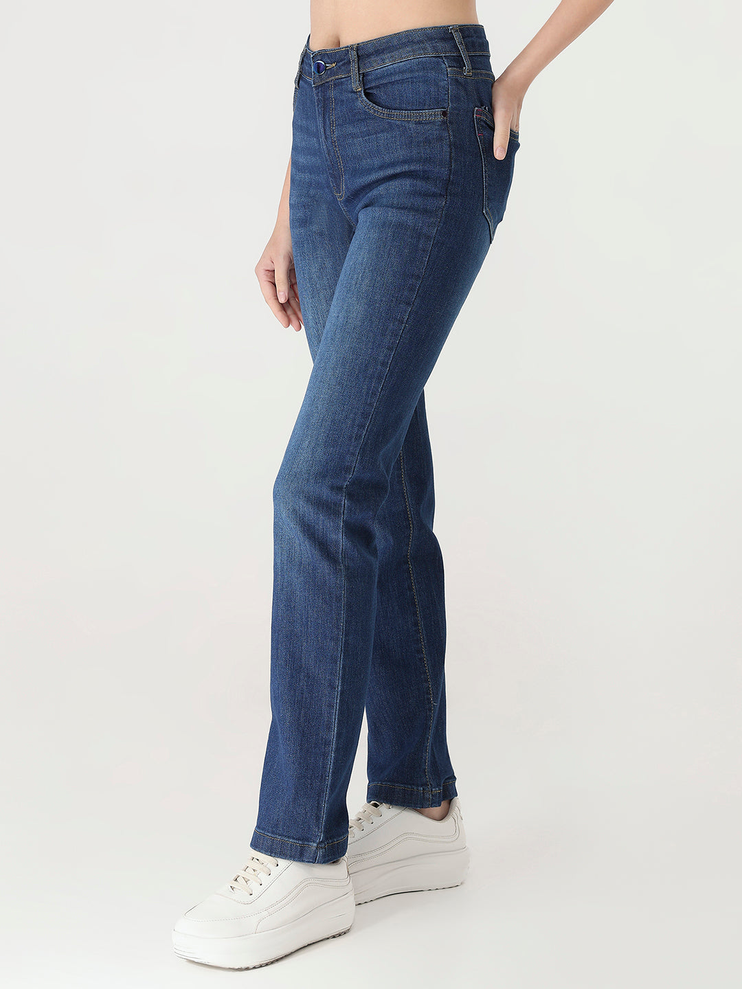 Women Dark Blue High-Rise Slim Straight Fit Jeans