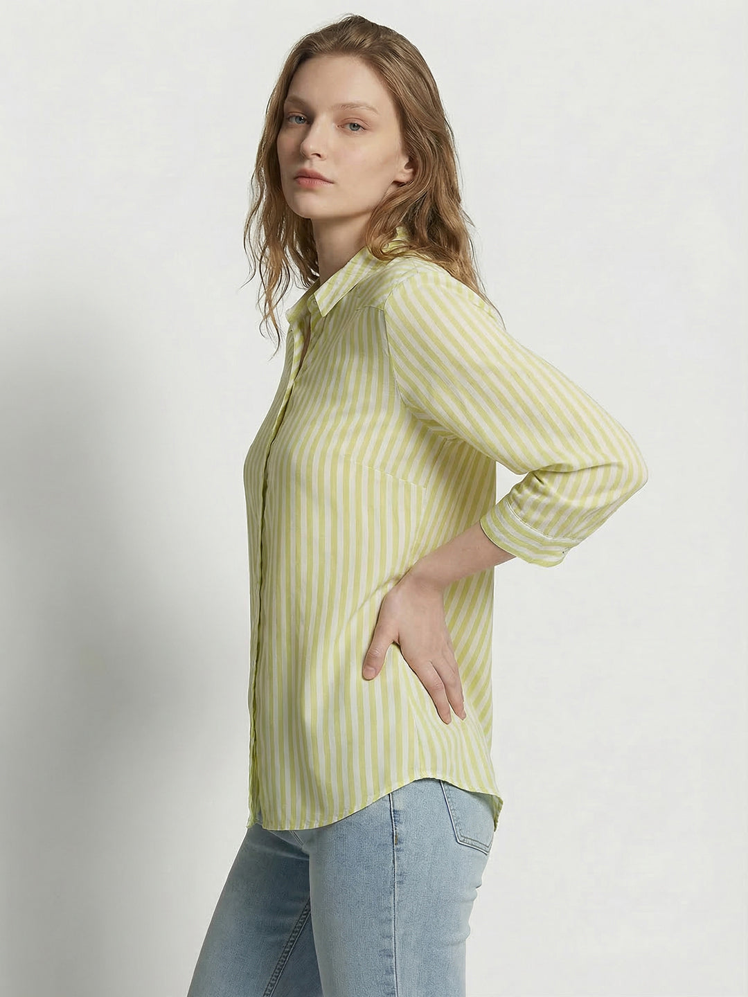 Women Yellow/White Striped Shirt