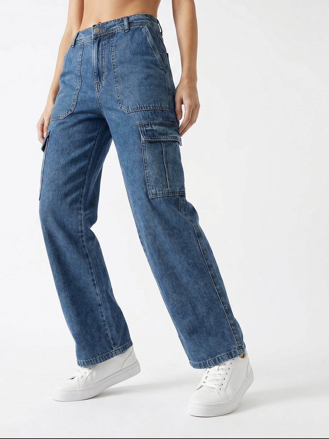 Women Blue Mid-Rise Cargo