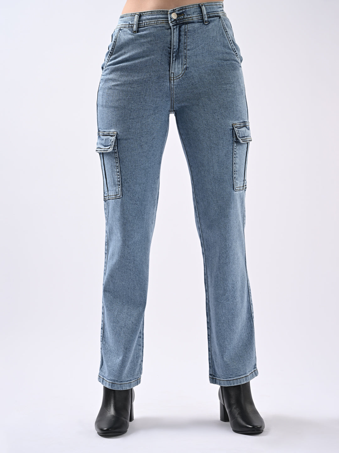 Women Blue High-Rise Cargo