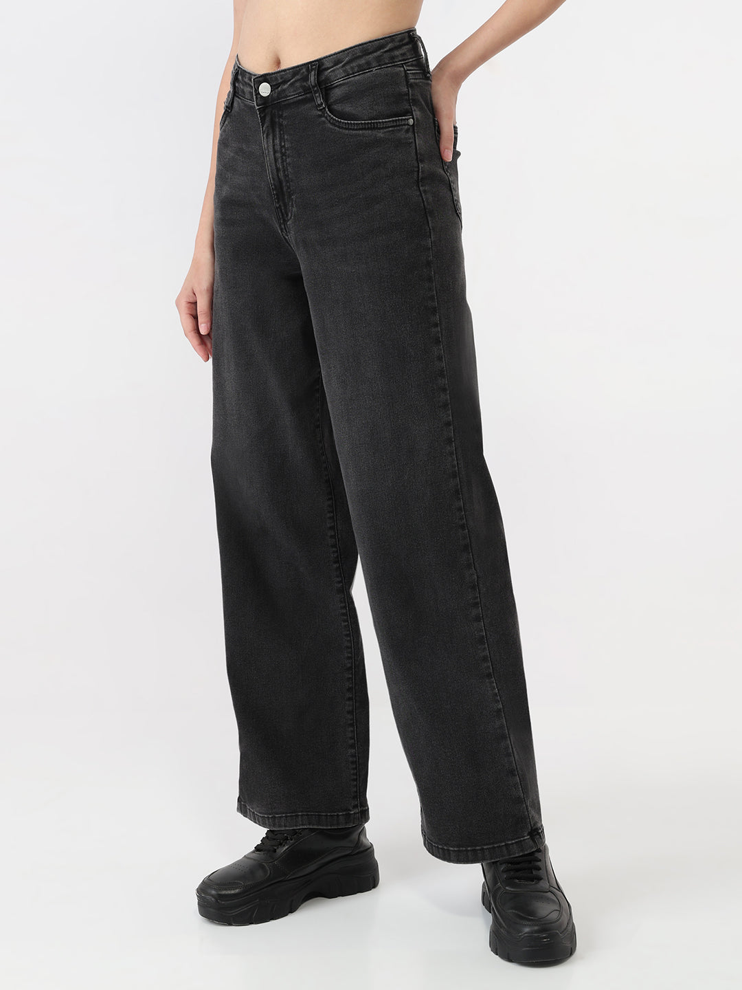 Women Charcoal High-Rise Loose Straight Jeans
