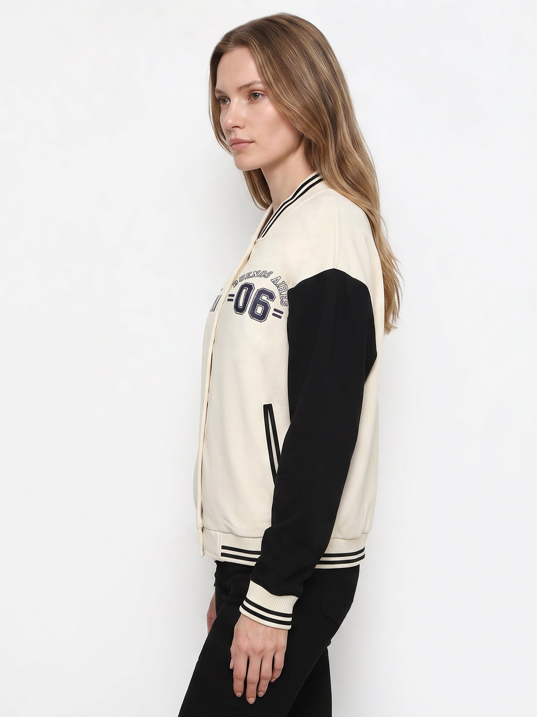 Women Ivory/Black Varsity Jacket