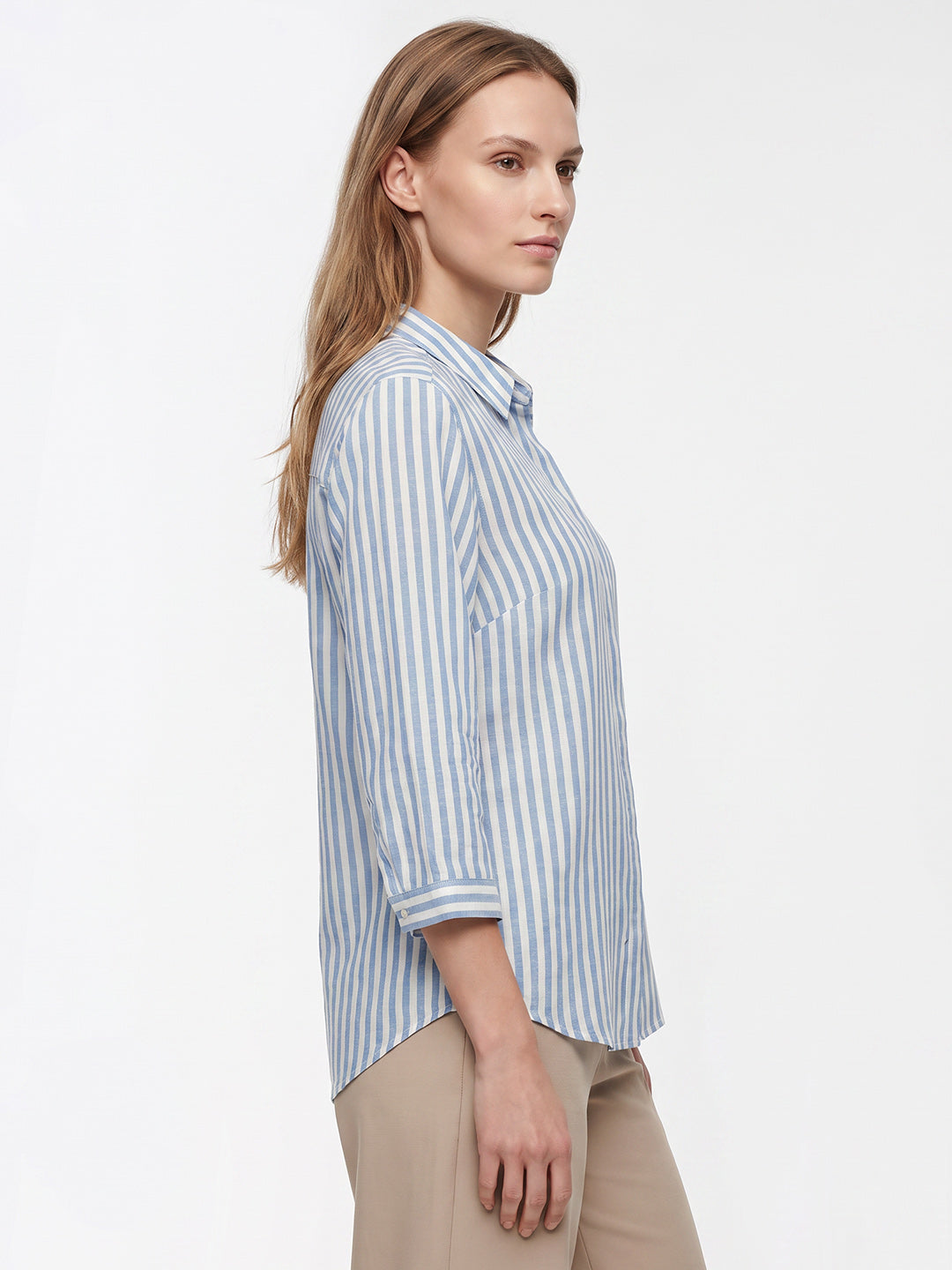 Women Blue/White Stripe Shirt