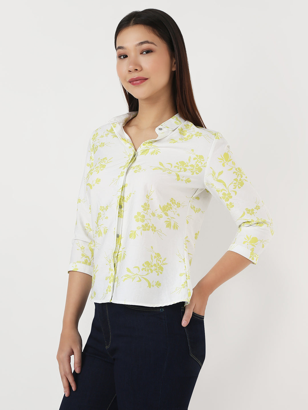 Women Lime/White Slim Shirt