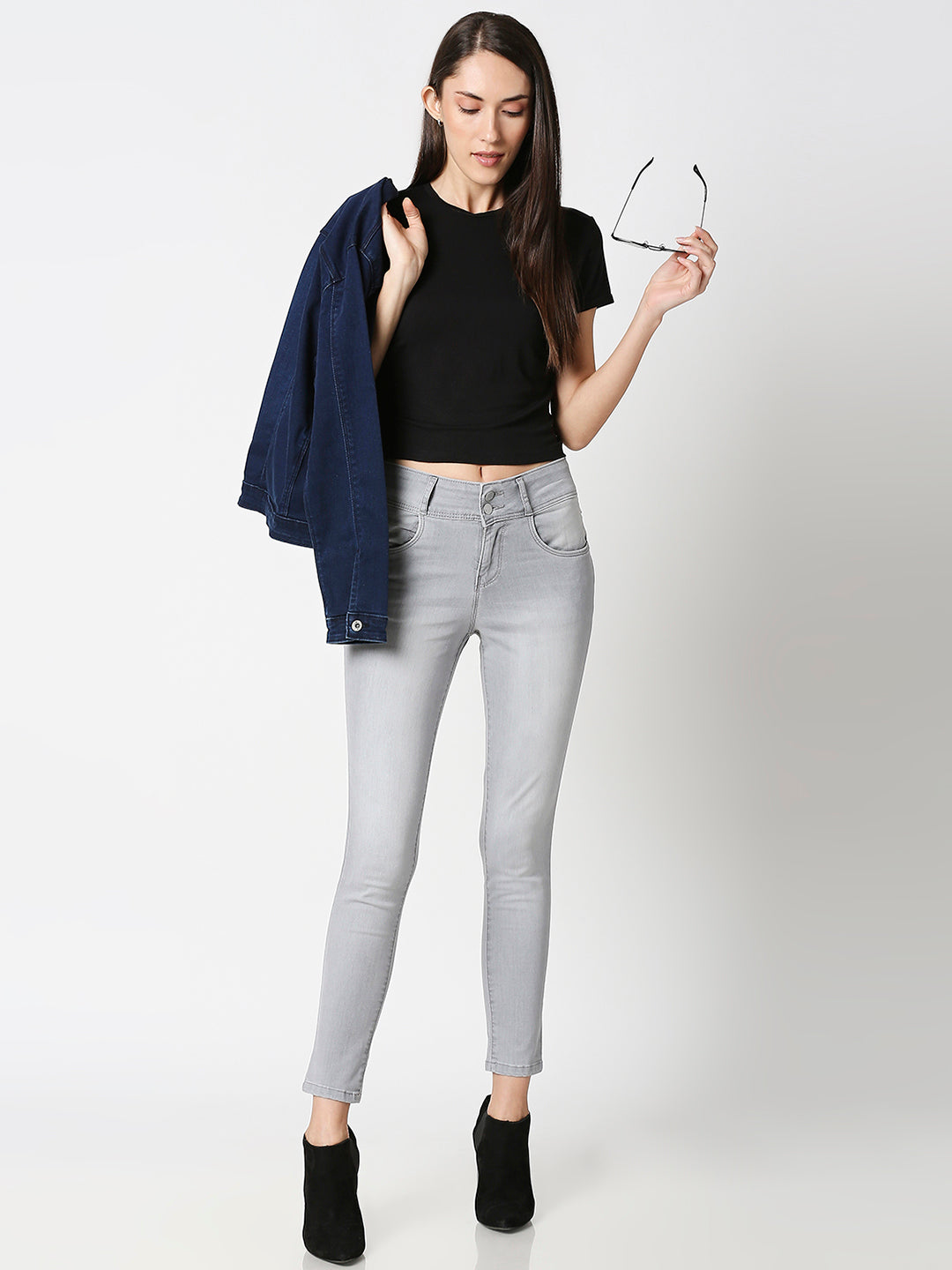 Women Grey High-Rise Skinny Jeans