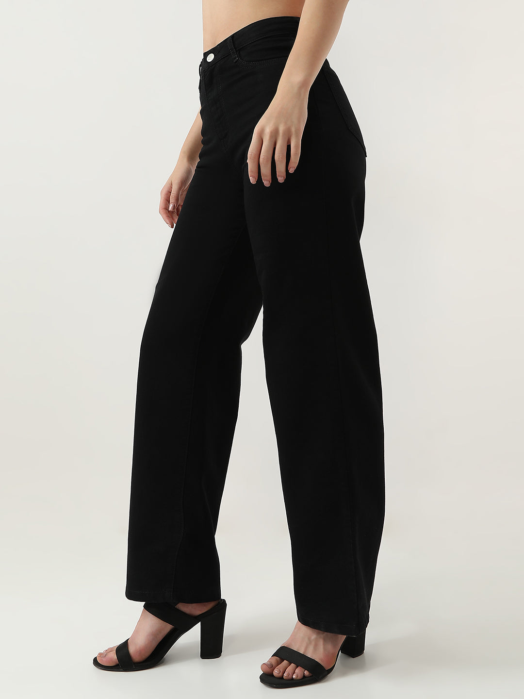 Women Black High-Rise Wide Leg Jeans