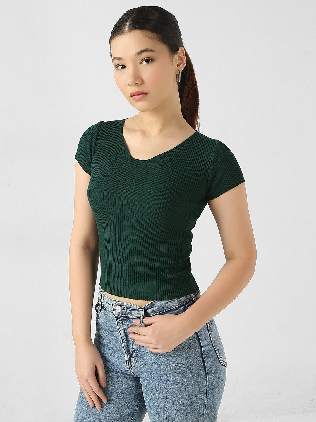 Women Ribbed Flat Knit Top