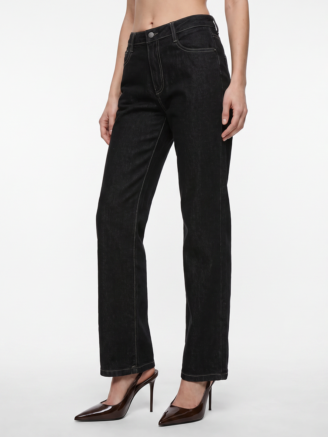 Women Black High-Rise Straight Fit Jeans