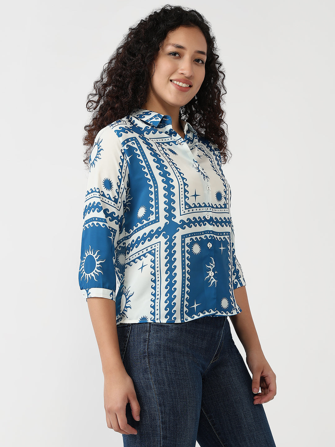 Women Blue/White Slim Shirt