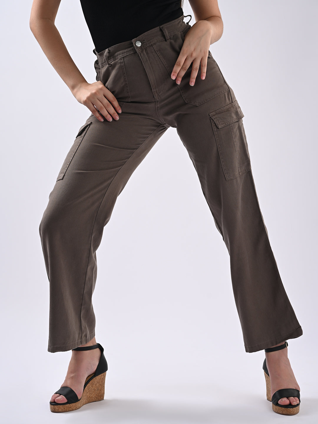 Women Dark Oyster High-Rise Cargo