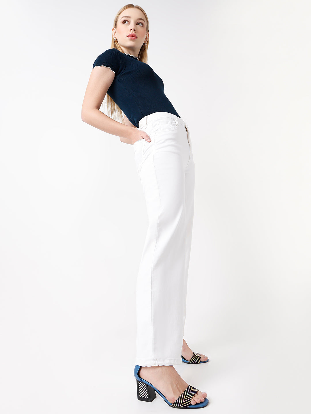 Women White High-Rise Wide Leg Jeans