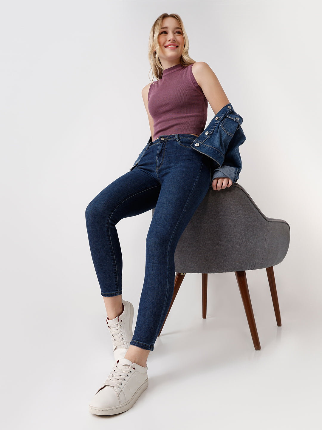 Women Dark Blue High-Rise Skinny Jeans