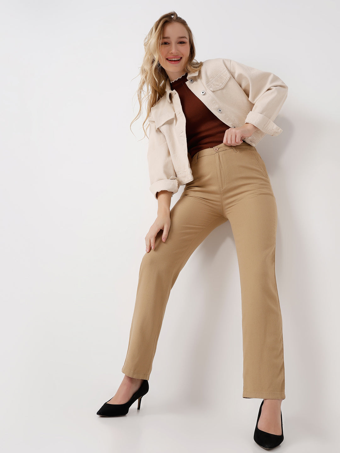 Women Wheat Loose Straight Fit Korean Pants