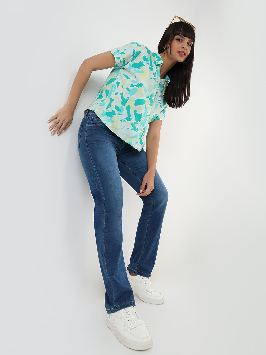 Women Blue High-Rise Slim Straight Jeans