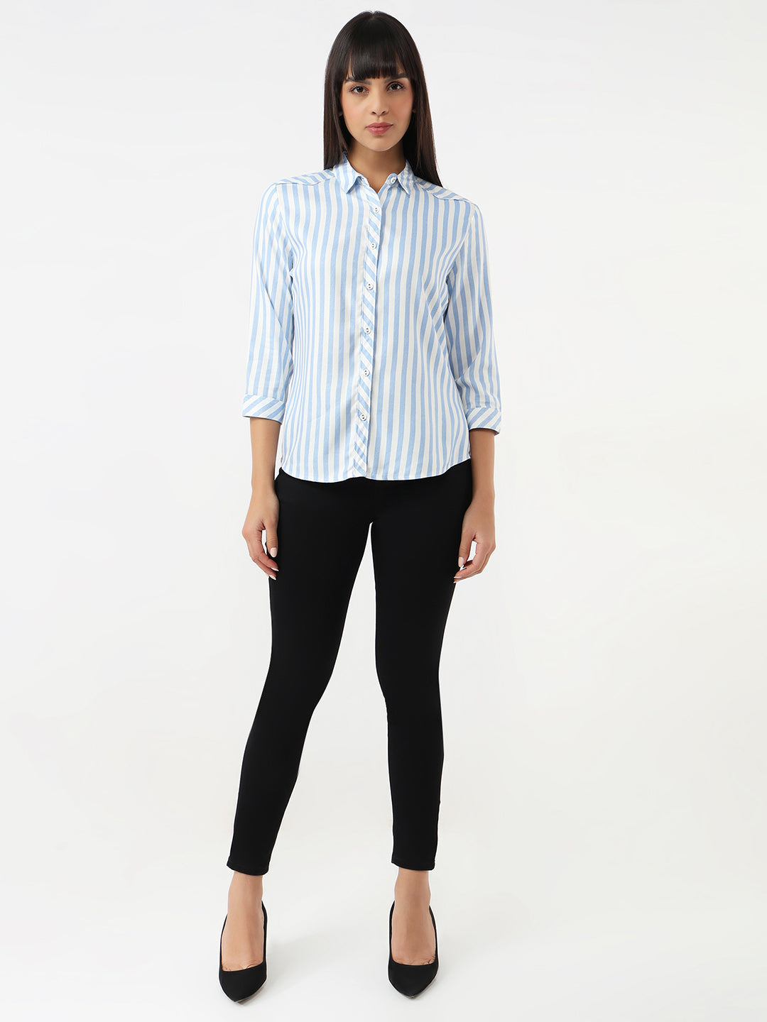 Women Sky/White Stripe Shirt