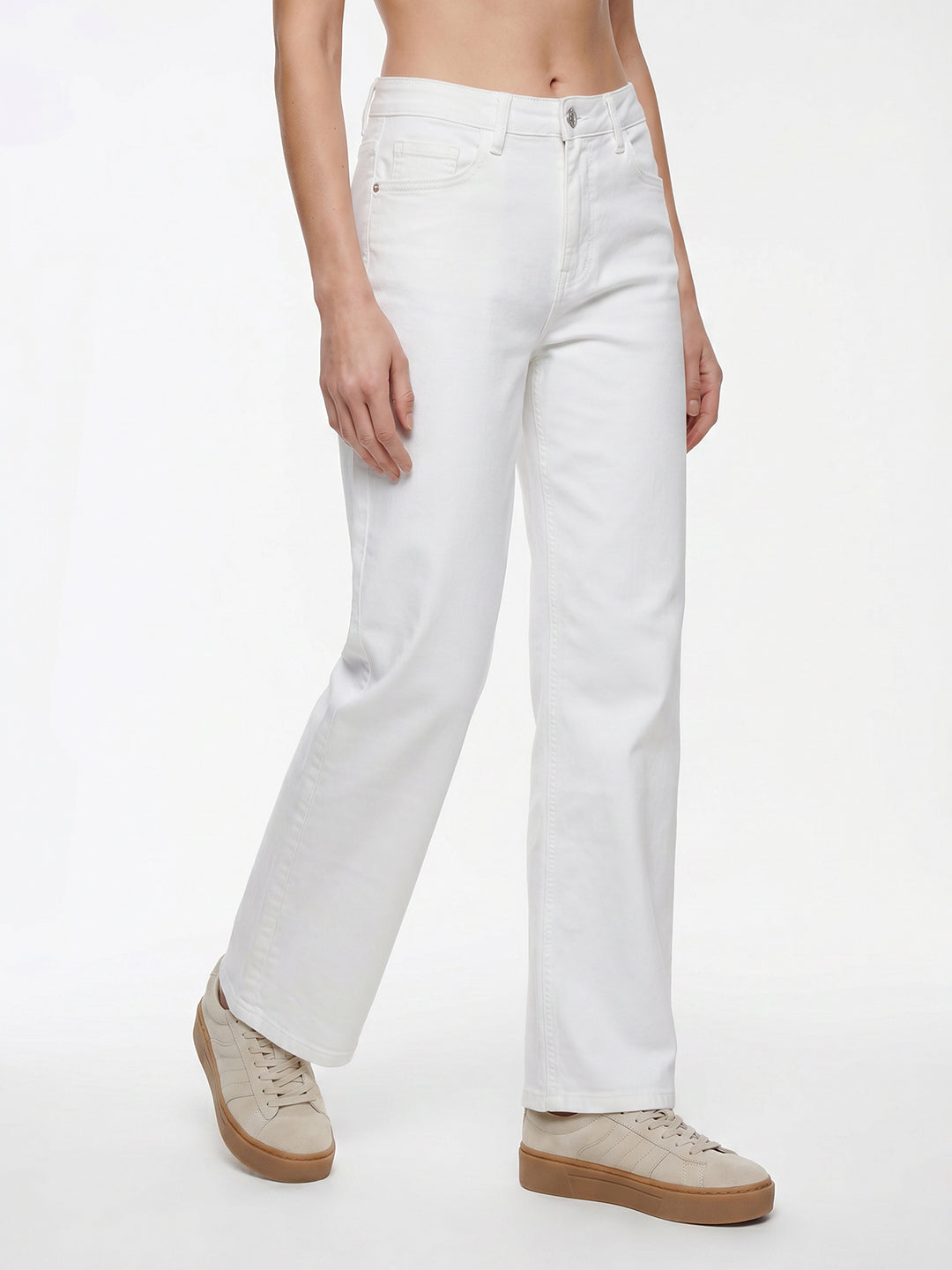 Women White High-Rise Straight Fit Jeans
