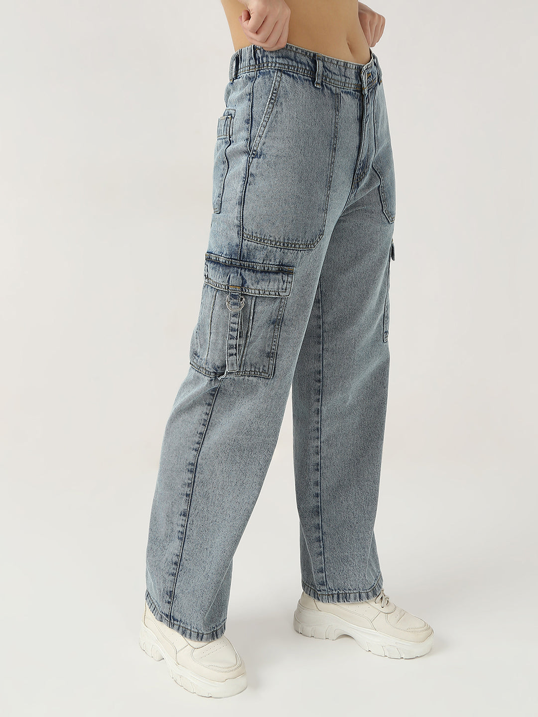 Women Blue High-Rise Cargo