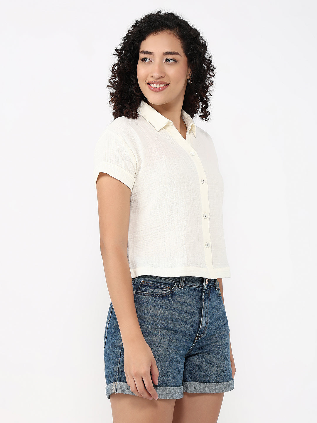 Women Ivory Crop Shirt
