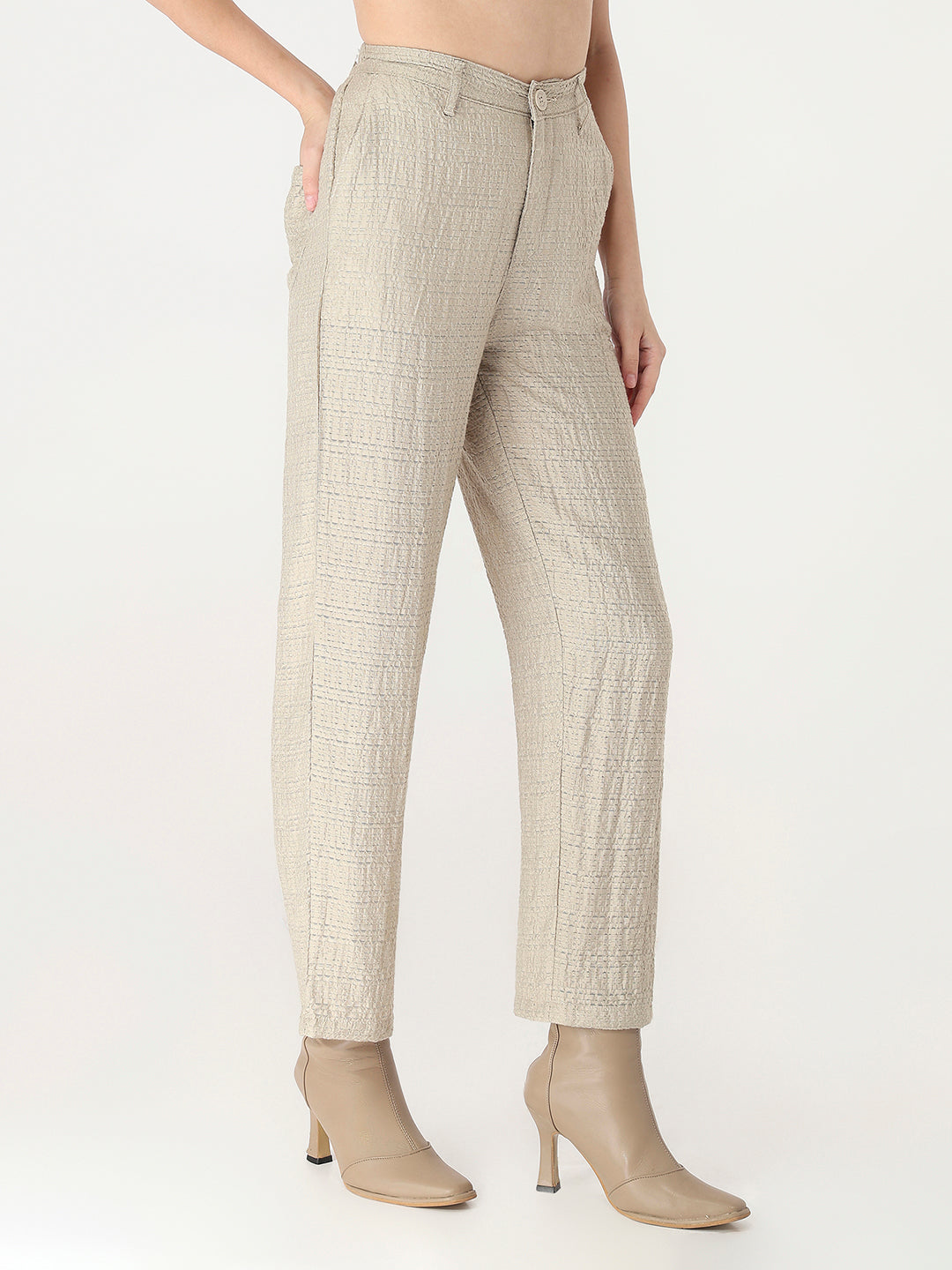 Women Pumic Stone High-Rise Straight Fit Korean Pants
