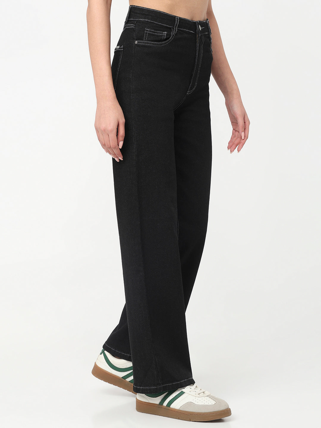 Women Black High-Rise Wide Leg Jeans