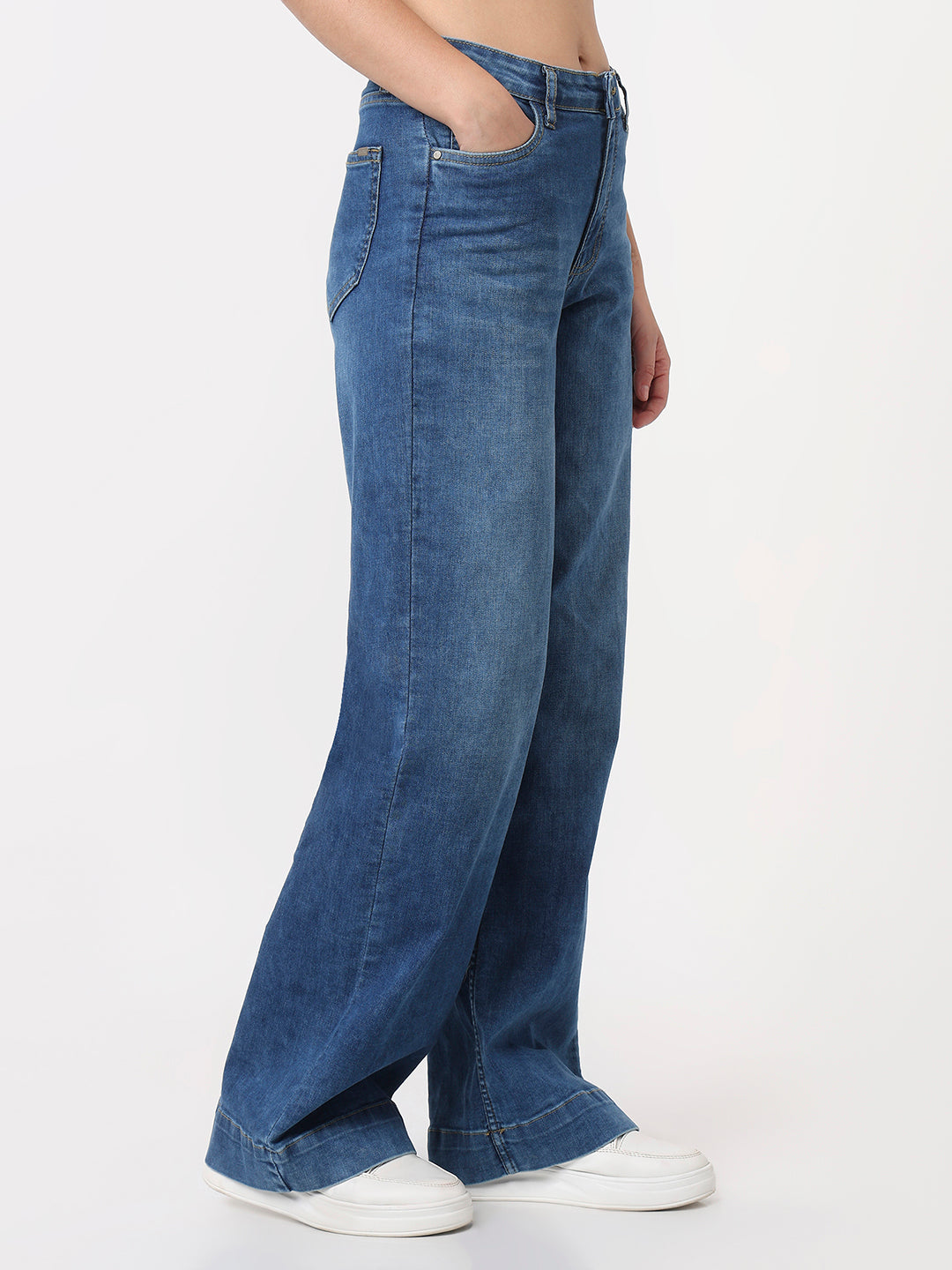 Women Blue High-Rise Wide Leg Jeans