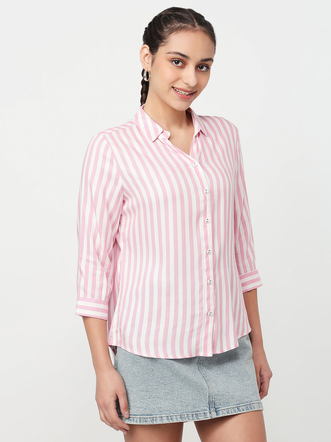 Women Pink/White Striped Shirt