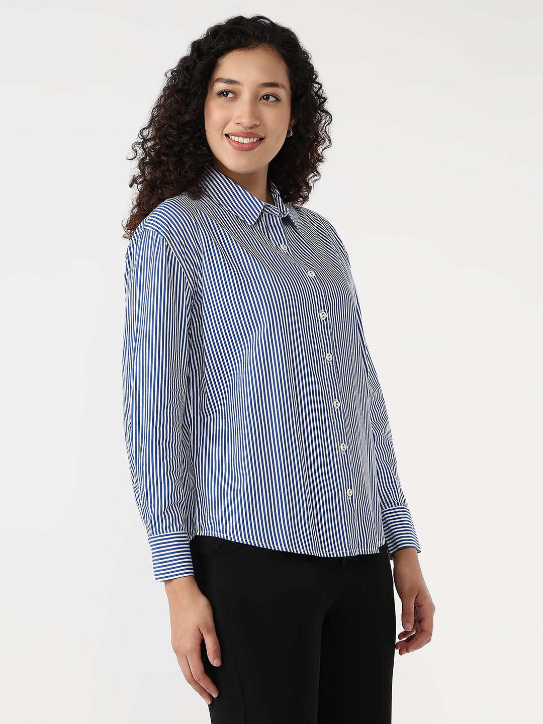 Women Electric Blue/White Slim Oversized Shirt