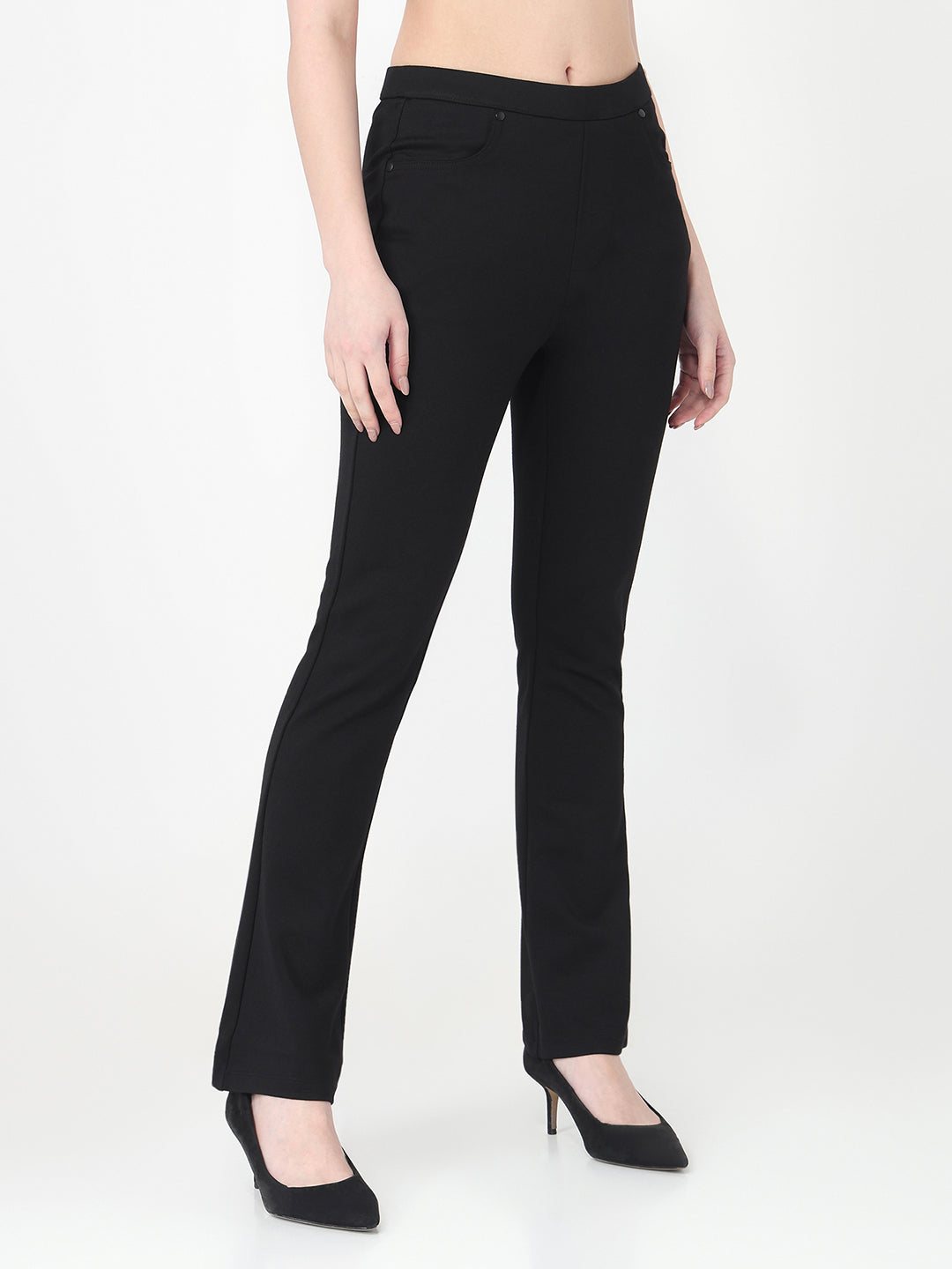 Women Black Mini Flare Treggings