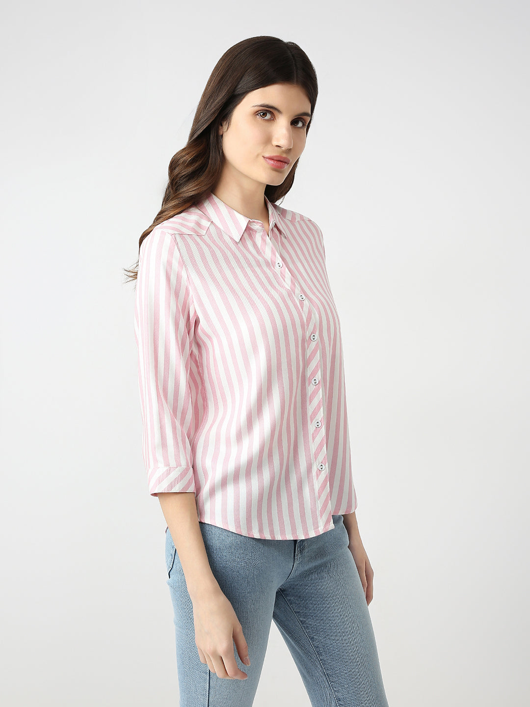 Women Blush Pink/White Striped Shirt