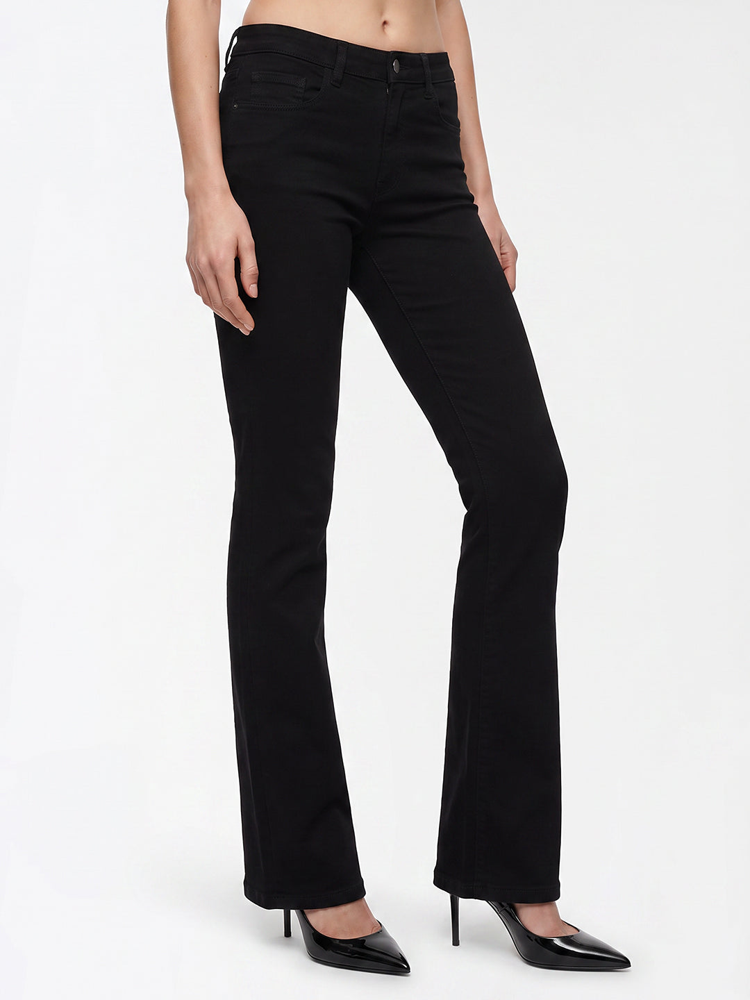 Women Black High-Rise Mini Flare Jeans