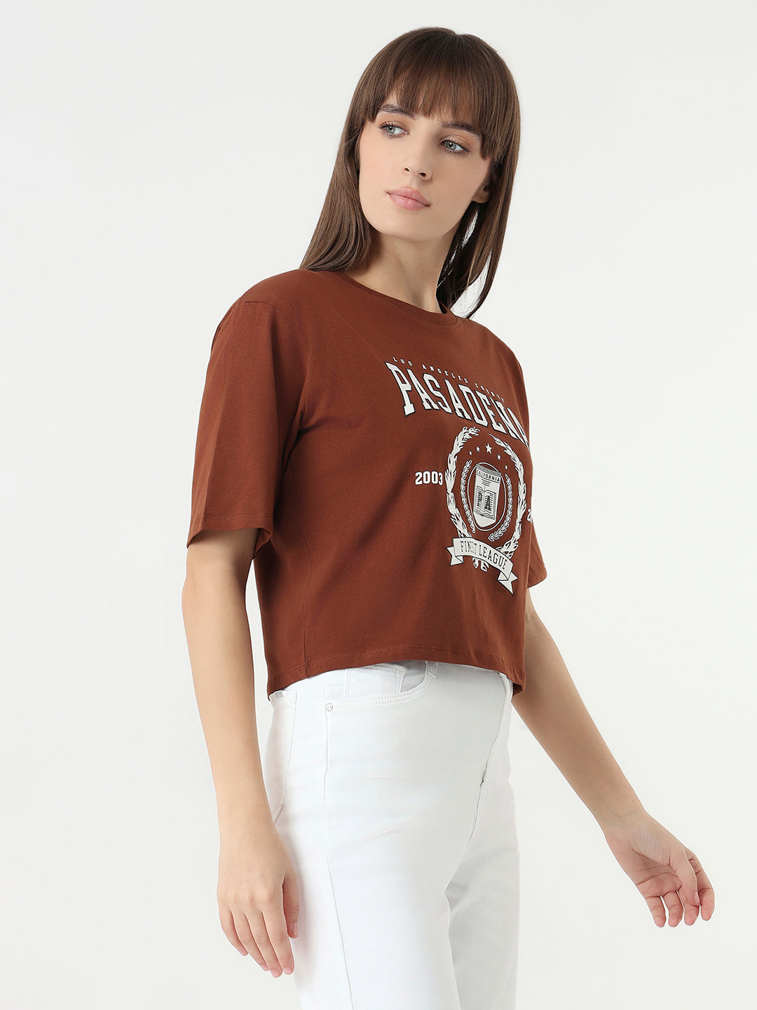 Women Sepia Graphic Crop Tees