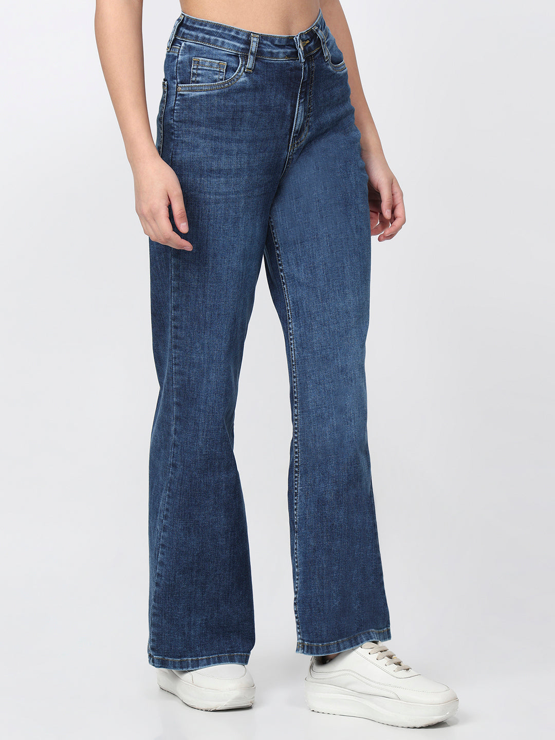 Women Blue High-Rise Super Wide Leg Jeans