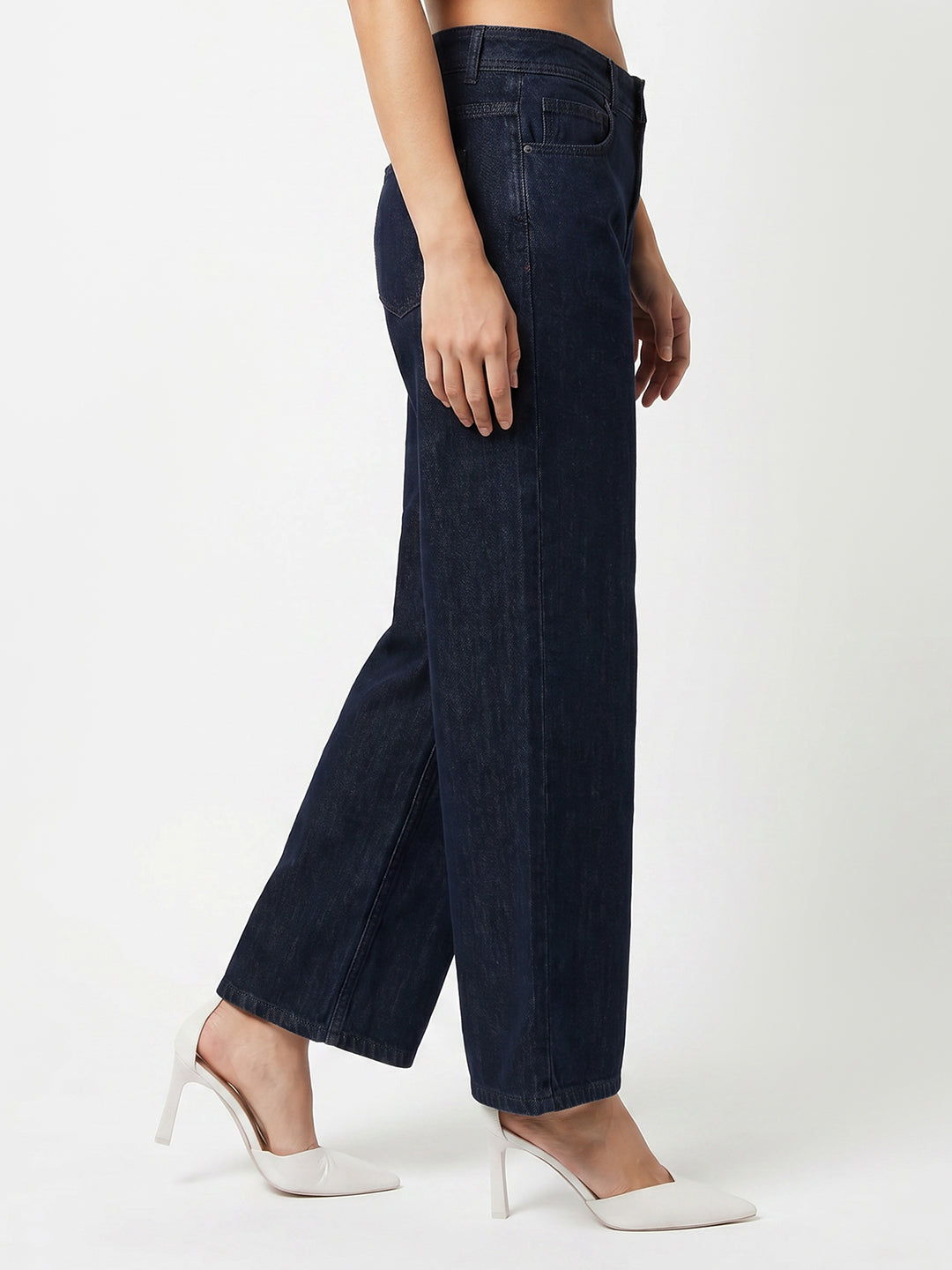 Women Dark Blue High-Rise Wide Leg Jeans