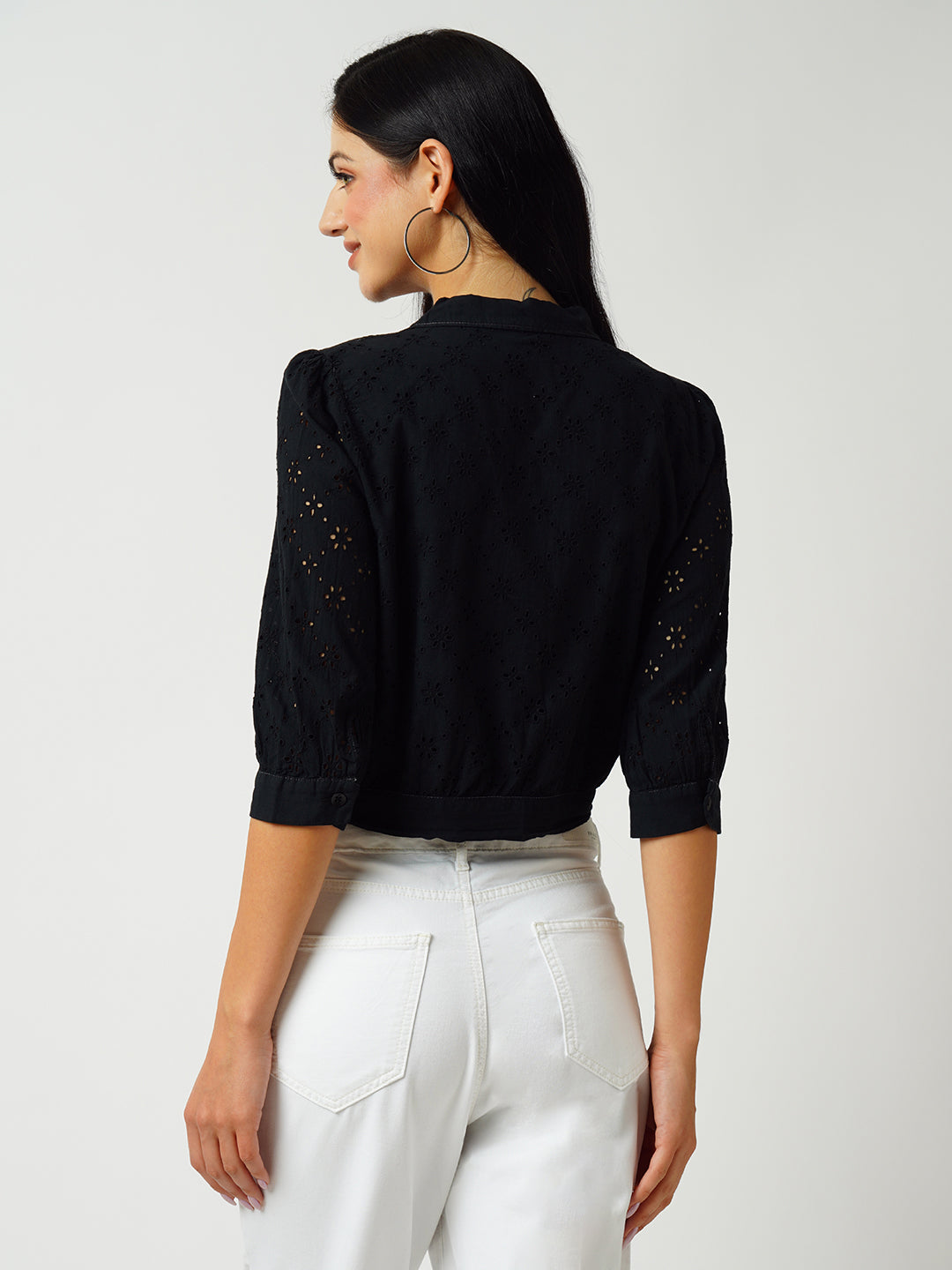 Women Black Schffli Crop Shirt