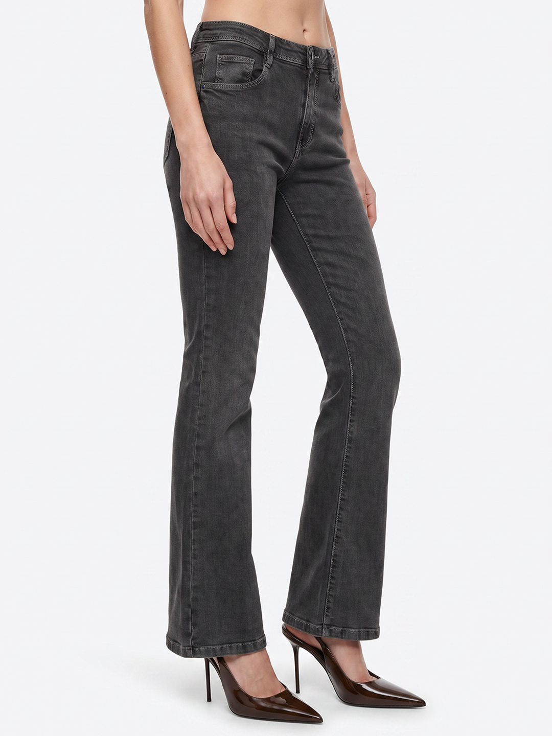 Women Grey High-Rise Flare Jeans